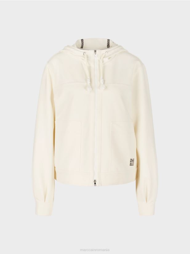 jachetă cu glugă din jerseu de bumbac Marc Cain ecru deschis îmbrăcăminte 4826HH410