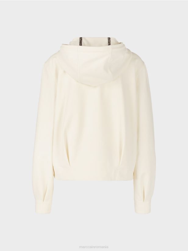 jachetă cu glugă din jerseu de bumbac Marc Cain ecru deschis îmbrăcăminte 4826HH410