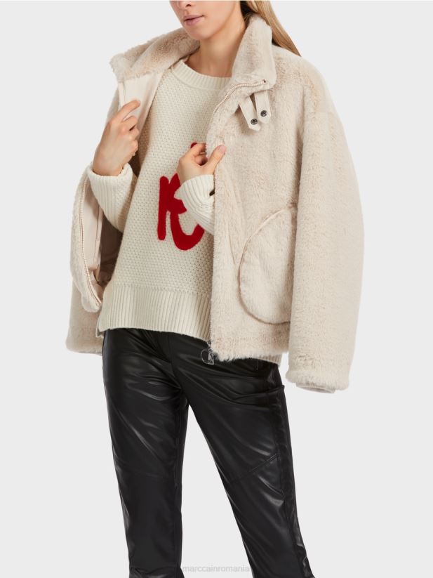 jachetă din blană amuzantă Marc Cain lapte de migdale îmbrăcăminte 4826HH316