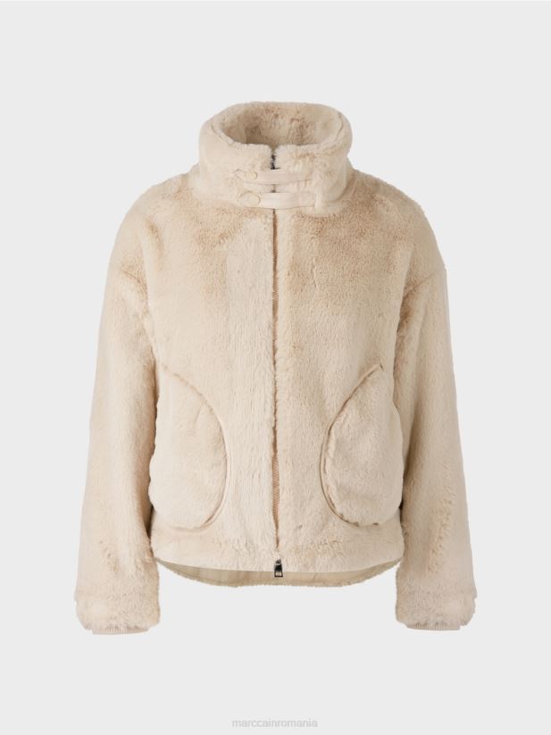 jachetă din blană amuzantă Marc Cain lapte de migdale îmbrăcăminte 4826HH316