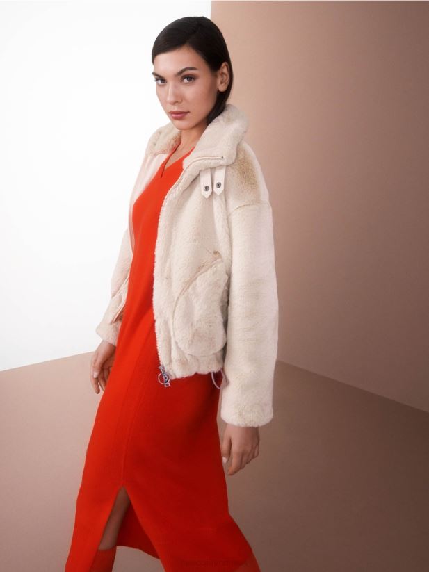 jachetă din blană amuzantă Marc Cain lapte de migdale îmbrăcăminte 4826HH316