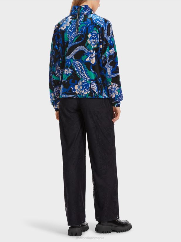 jachetă din catifea din dantelă super moale Marc Cain albastru miezul nopții îmbrăcăminte 4826HH305