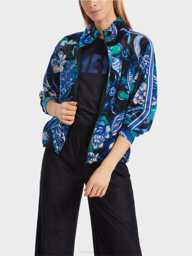 jachetă din catifea din dantelă super moale Marc Cain albastru miezul nopții îmbrăcăminte 4826HH305