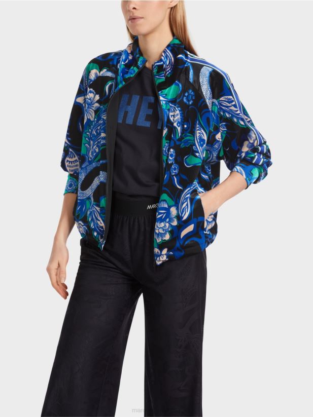 jachetă din catifea din dantelă super moale Marc Cain albastru miezul nopții îmbrăcăminte 4826HH305