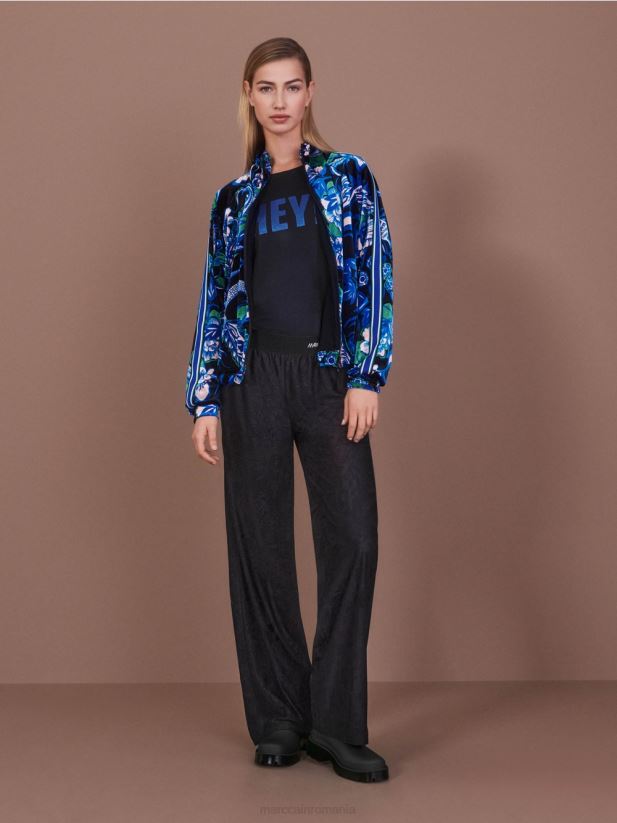 jachetă din catifea din dantelă super moale Marc Cain albastru miezul nopții îmbrăcăminte 4826HH305