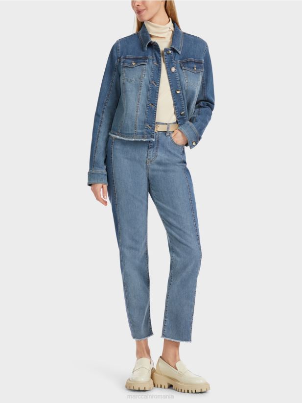 jachetă din denim cu design mozaic Marc Cain albastru vintage îmbrăcăminte 4826HH325