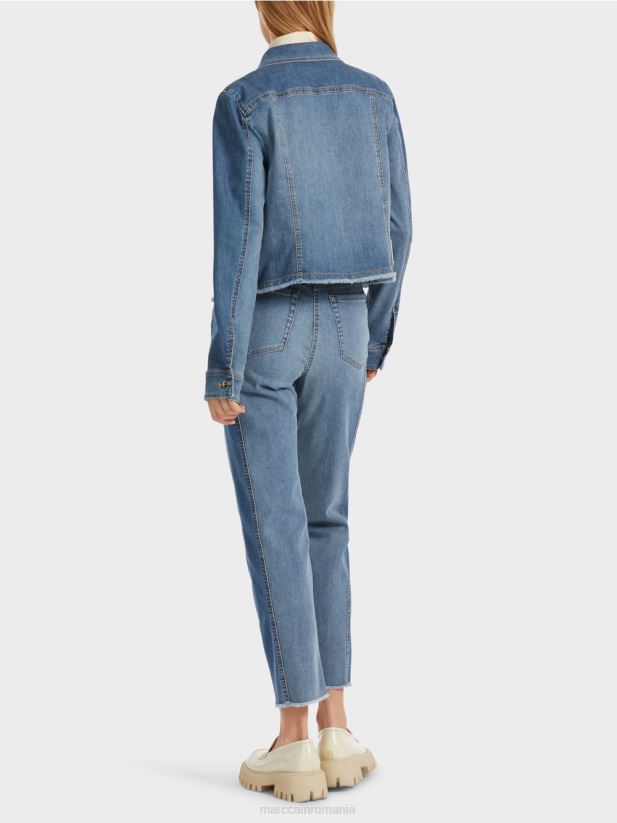 jachetă din denim cu design mozaic Marc Cain albastru vintage îmbrăcăminte 4826HH325