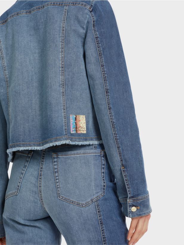 jachetă din denim cu design mozaic Marc Cain albastru vintage îmbrăcăminte 4826HH325