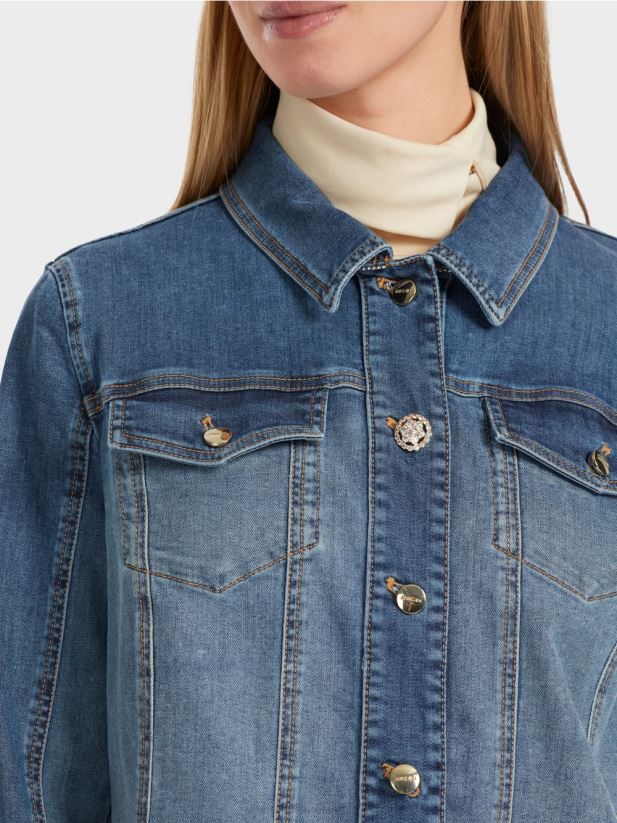 jachetă din denim cu design mozaic Marc Cain albastru vintage îmbrăcăminte 4826HH325