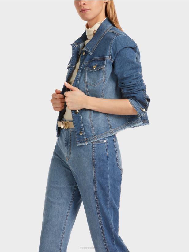 jachetă din denim cu design mozaic Marc Cain albastru vintage îmbrăcăminte 4826HH325