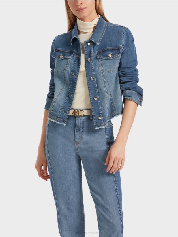 jachetă din denim cu design mozaic Marc Cain albastru vintage îmbrăcăminte 4826HH325