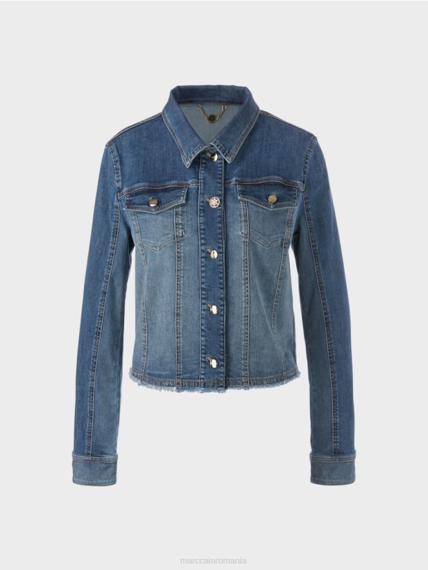 jachetă din denim cu design mozaic Marc Cain albastru vintage îmbrăcăminte 4826HH325