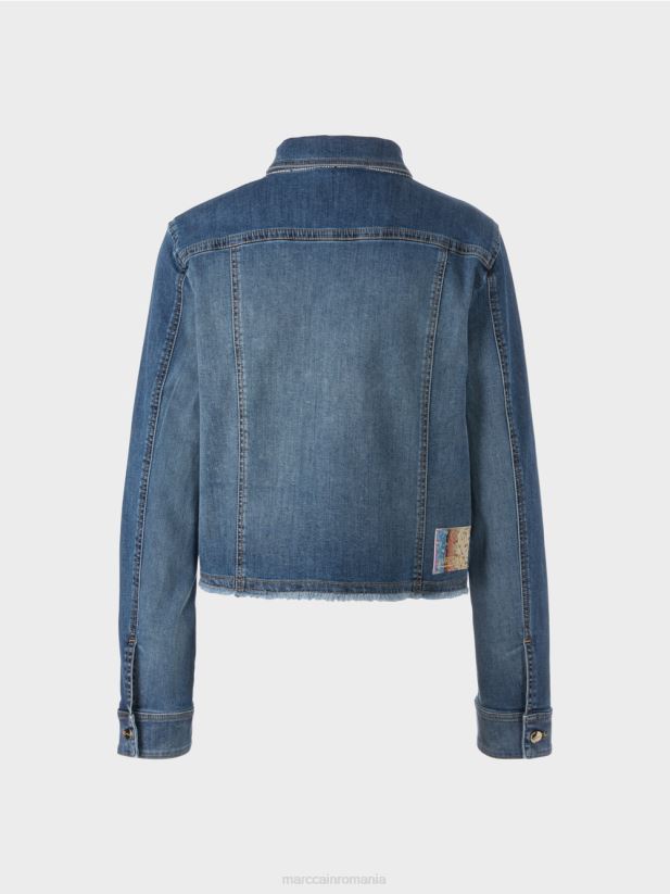 jachetă din denim cu design mozaic Marc Cain albastru vintage îmbrăcăminte 4826HH325