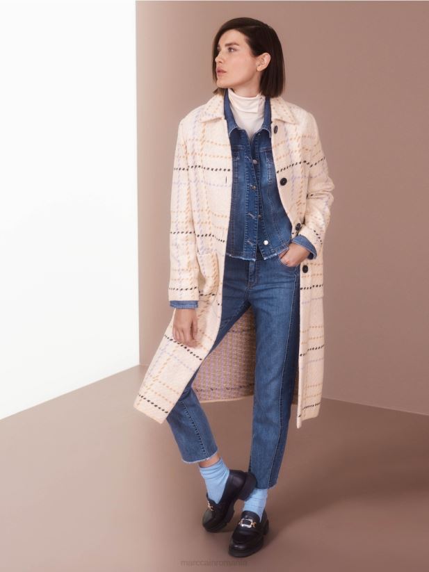 jachetă din denim cu design mozaic Marc Cain albastru vintage îmbrăcăminte 4826HH325