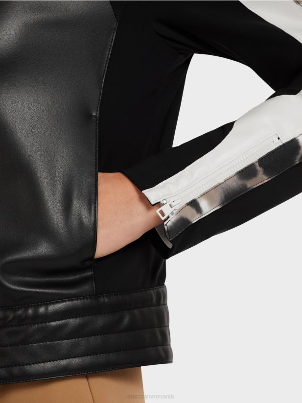 jachetă într-un amestec de materiale Marc Cain alb-negru îmbrăcăminte 4826HH422