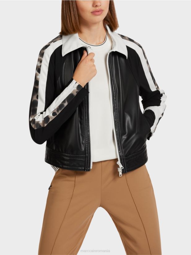 jachetă într-un amestec de materiale Marc Cain alb-negru îmbrăcăminte 4826HH422