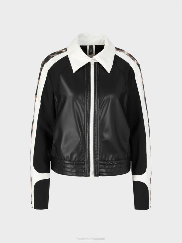 jachetă într-un amestec de materiale Marc Cain alb-negru îmbrăcăminte 4826HH422