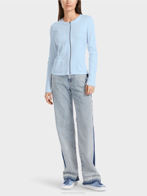 jacheta cu fermoar cu gat rotund Marc Cain albastru pudra moale îmbrăcăminte 4826HH330