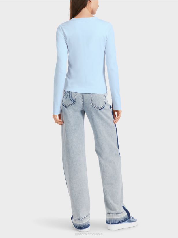 jacheta cu fermoar cu gat rotund Marc Cain albastru pudra moale îmbrăcăminte 4826HH330