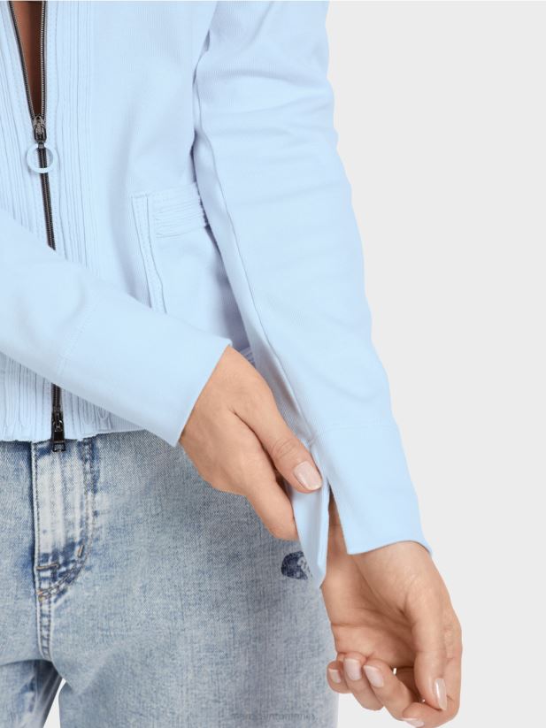 jacheta cu fermoar cu gat rotund Marc Cain albastru pudra moale îmbrăcăminte 4826HH330