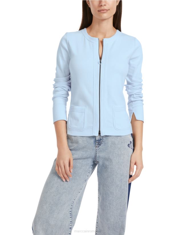 jacheta cu fermoar cu gat rotund Marc Cain albastru pudra moale îmbrăcăminte 4826HH330