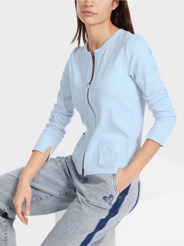 jacheta cu fermoar cu gat rotund Marc Cain albastru pudra moale îmbrăcăminte 4826HH330