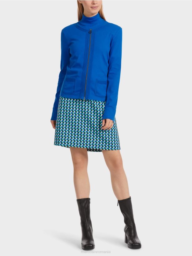 jacheta cu fermoar cu gat rotund Marc Cain albastru regal strălucitor îmbrăcăminte 4826HH308