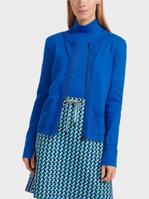 jacheta cu fermoar cu gat rotund Marc Cain albastru regal strălucitor îmbrăcăminte 4826HH308