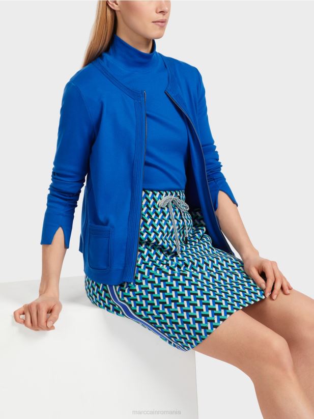 jacheta cu fermoar cu gat rotund Marc Cain albastru regal strălucitor îmbrăcăminte 4826HH308