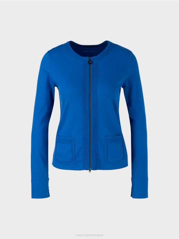 jacheta cu fermoar cu gat rotund Marc Cain albastru regal strălucitor îmbrăcăminte 4826HH308