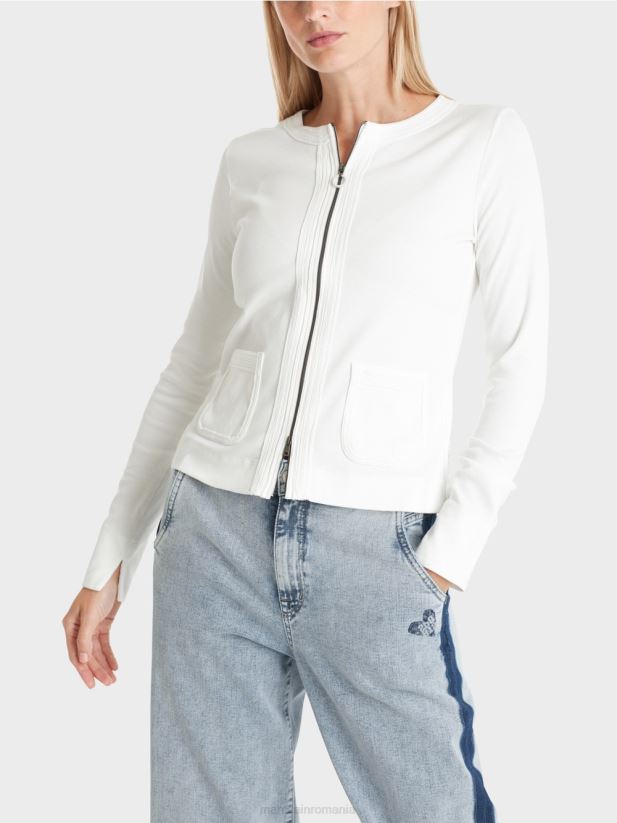 jacheta cu fermoar cu gat rotund Marc Cain aproape alb îmbrăcăminte 4826HH332