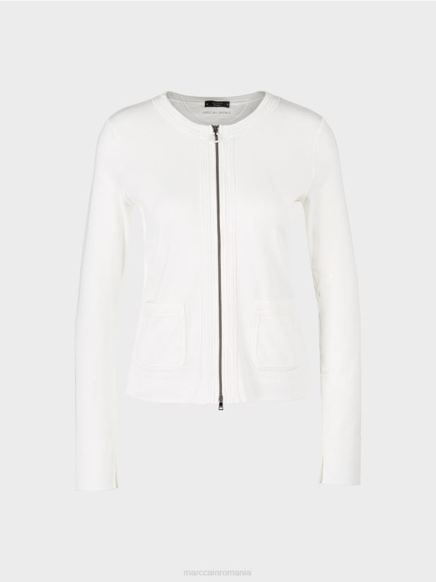 jacheta cu fermoar cu gat rotund Marc Cain aproape alb îmbrăcăminte 4826HH332