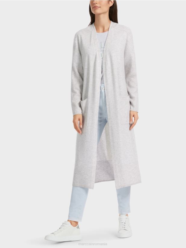 palton lung tricotat „rethink together”. Marc Cain gri argintiu îmbrăcăminte 4826HH333