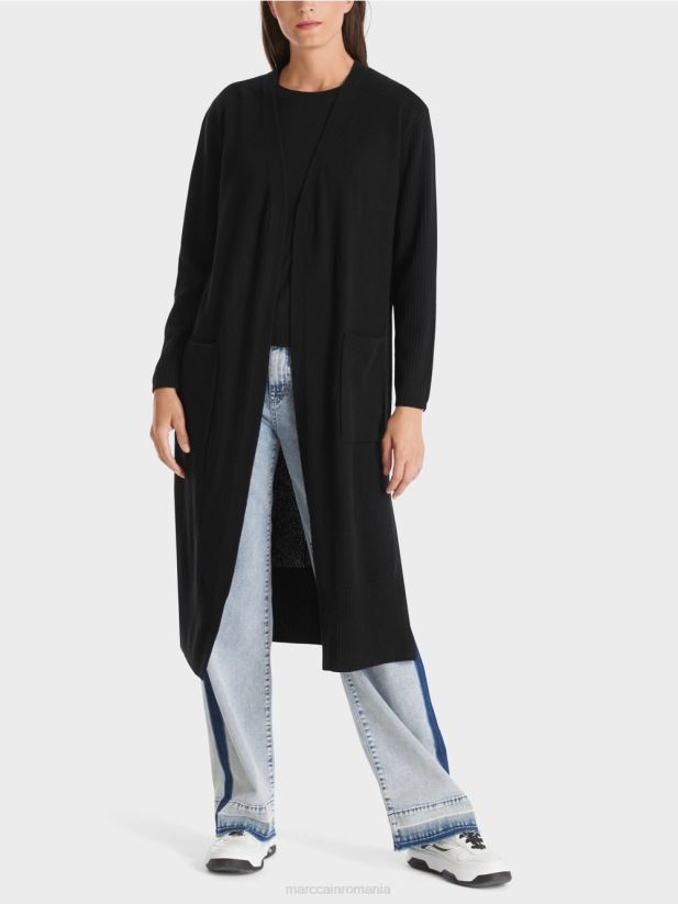 palton lung tricotat „rethink together”. Marc Cain negru îmbrăcăminte 4826HH335
