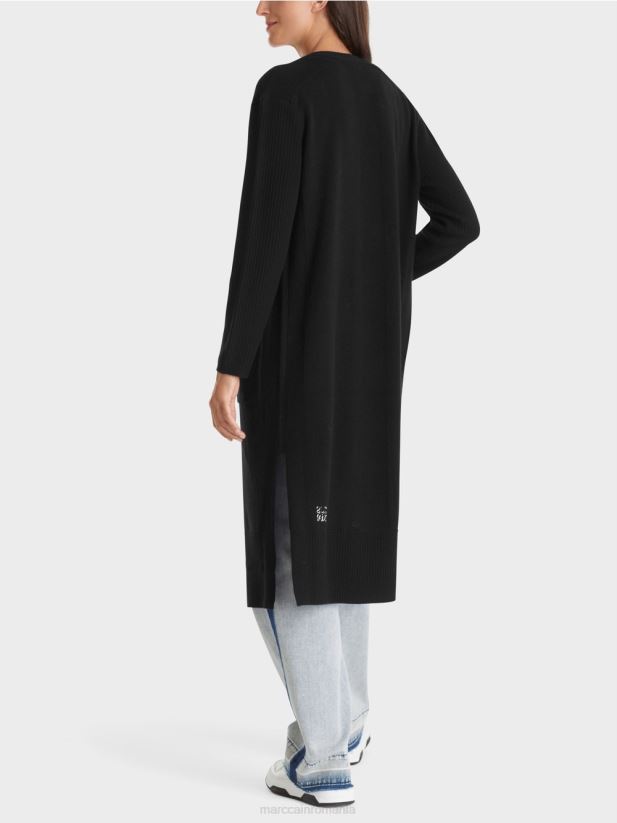 palton lung tricotat „rethink together”. Marc Cain negru îmbrăcăminte 4826HH335