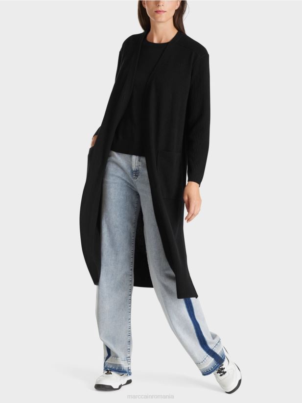 palton lung tricotat „rethink together”. Marc Cain negru îmbrăcăminte 4826HH335