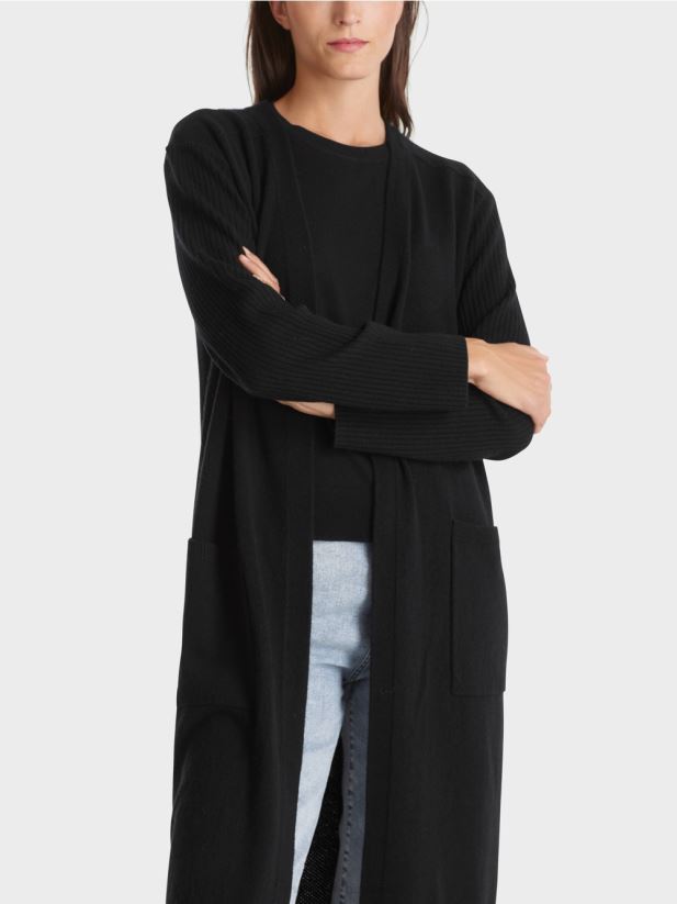 palton lung tricotat „rethink together”. Marc Cain negru îmbrăcăminte 4826HH335