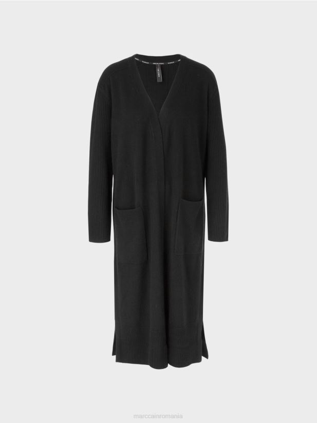 palton lung tricotat „rethink together”. Marc Cain negru îmbrăcăminte 4826HH335