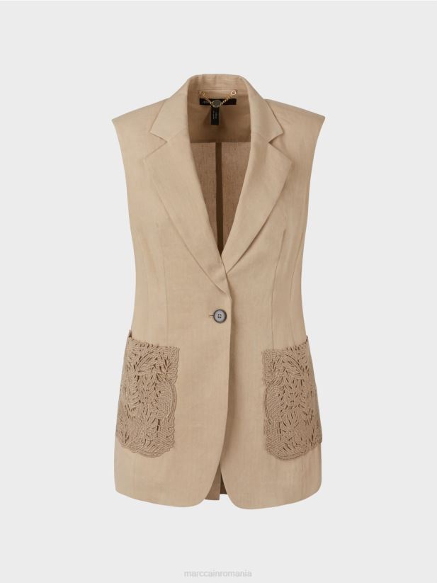 blazer din in fără mâneci Marc Cain nisip adânc îmbrăcăminte 4826HH273