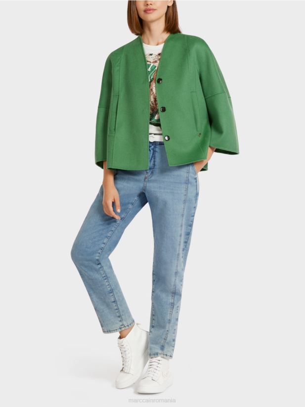 jachetă simplă de lână Marc Cain mușchi verde îmbrăcăminte 4826HH293