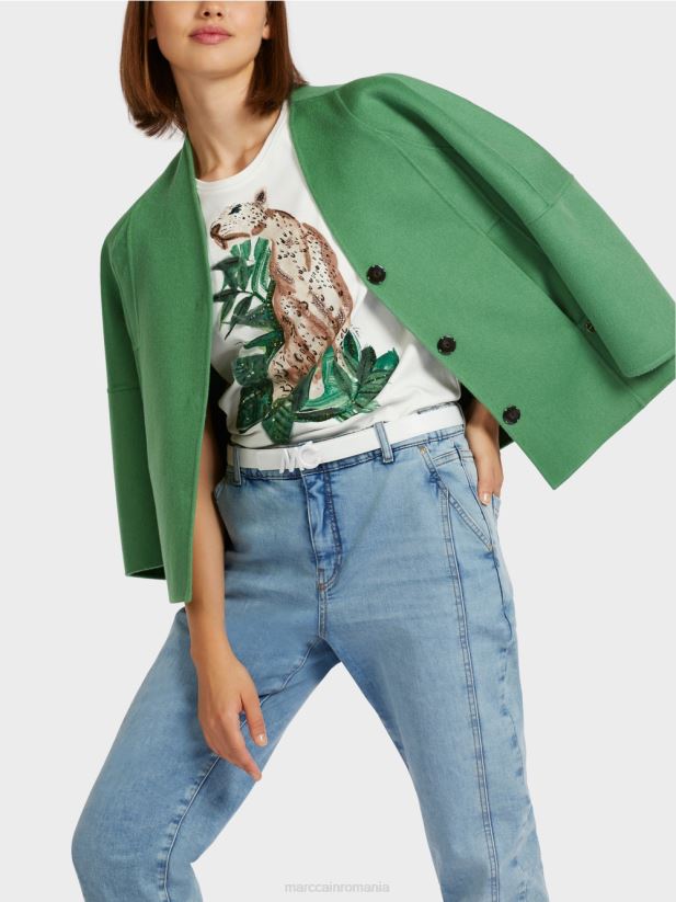 jachetă simplă de lână Marc Cain mușchi verde îmbrăcăminte 4826HH293