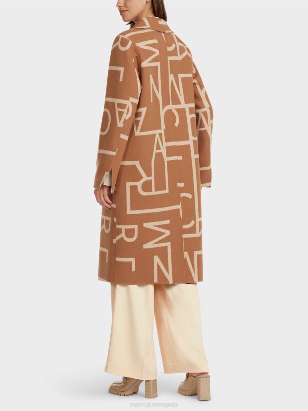 palton cu inscripții mc stilizate Marc Cain cămilă îmbrăcăminte 4826HH291