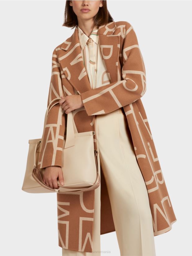 palton cu inscripții mc stilizate Marc Cain cămilă îmbrăcăminte 4826HH291