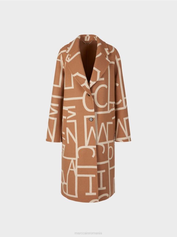 palton cu inscripții mc stilizate Marc Cain cămilă îmbrăcăminte 4826HH291