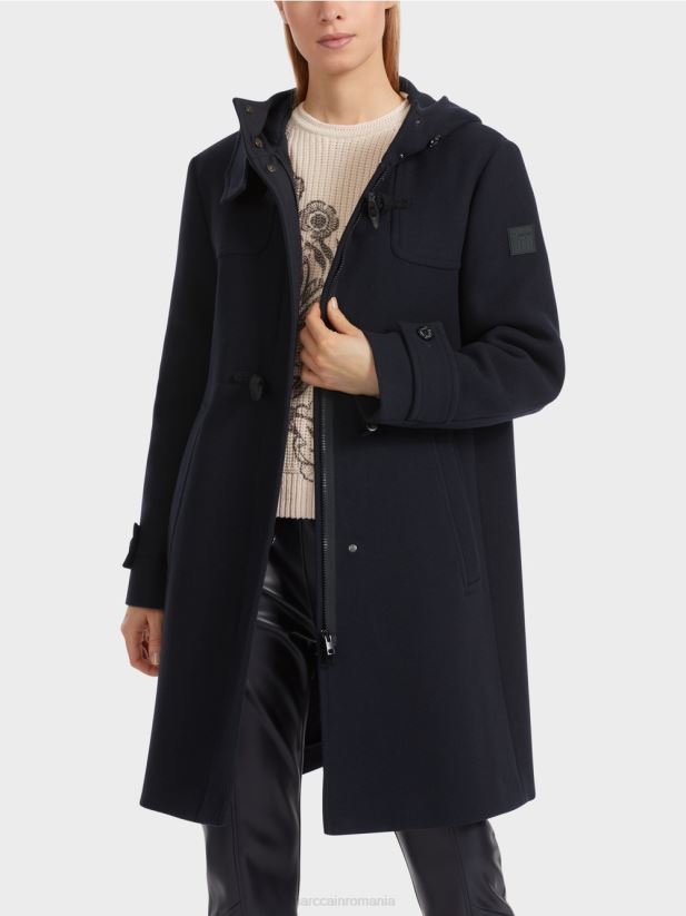 palton de lână cu dispozitive de închidere Marc Cain albastru miezul nopții îmbrăcăminte 4826HH222