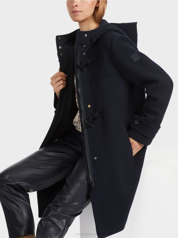 palton de lână cu dispozitive de închidere Marc Cain albastru miezul nopții îmbrăcăminte 4826HH222