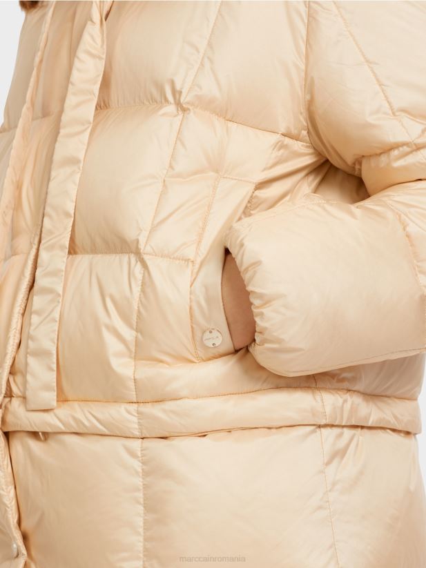 palton lung matlasat Marc Cain crema inchisa îmbrăcăminte 4826HH251