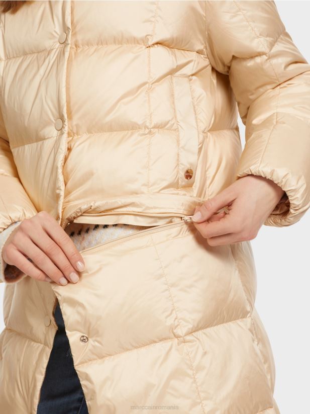 palton lung matlasat Marc Cain crema inchisa îmbrăcăminte 4826HH251
