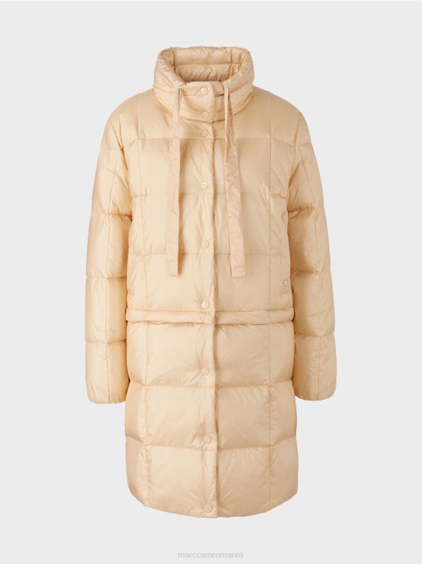 palton lung matlasat Marc Cain crema inchisa îmbrăcăminte 4826HH251