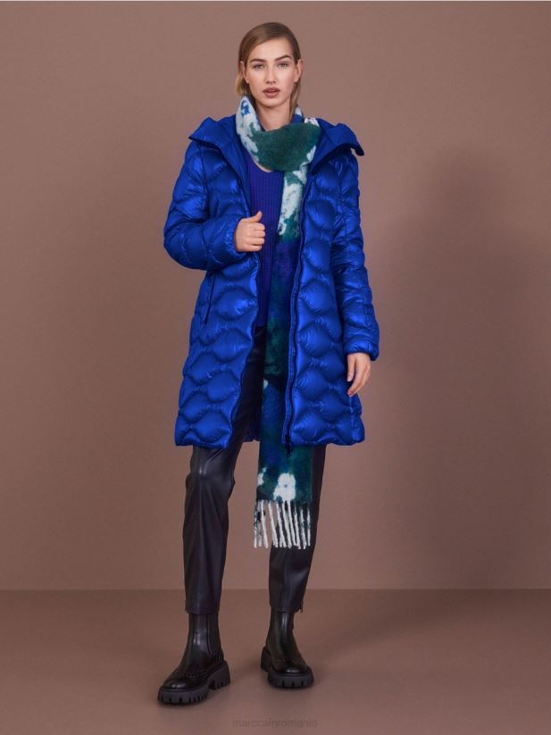 palton matlasat „rethink together”. Marc Cain albastru regal strălucitor îmbrăcăminte 4826HH221